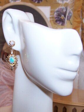 Vintage 14K Gold Natural Opal Dangle Earrings - Posts without Nuts